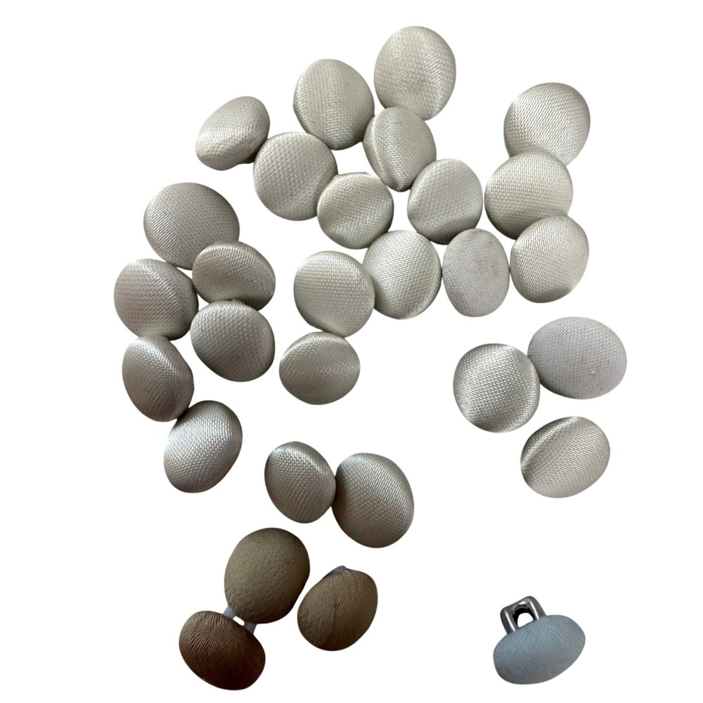 Vintage Fabric Covered Buttons Assorted White Tan Blue Lot‎ of 29 Sewing